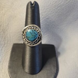 Navajo Tourquoise Sterling Silver Round Size 6.5 Classic Style